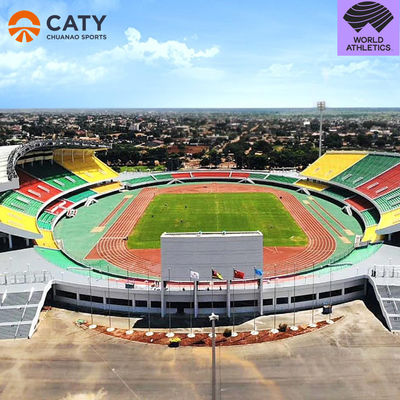 IAAF Sandviç Sistemi Yarım prefabrik koşu pistleri Atletizm pist ve saha malzemeleri EPDM oyun alanı yüzeyi için kauçuk granülleri